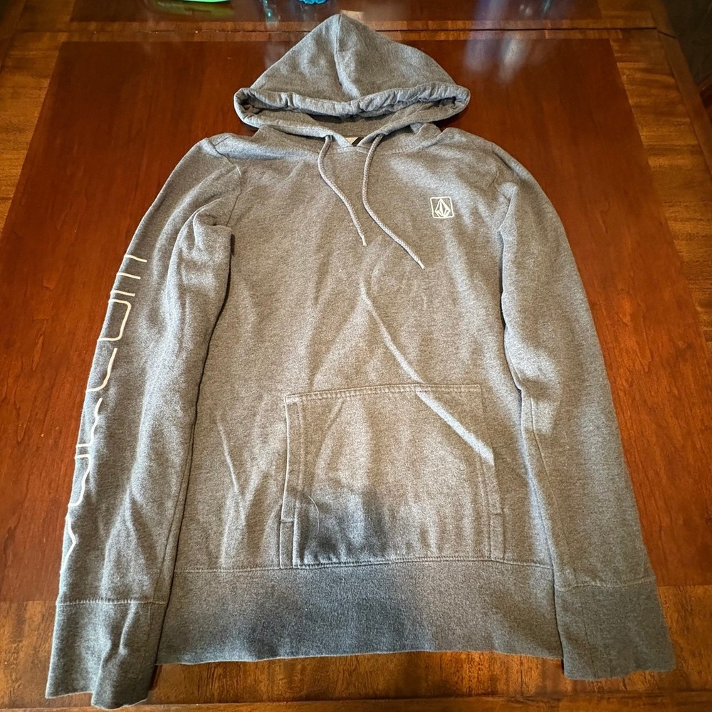 Volcom Gray Pullover Hoodie Sweatshirt Stone Logo Skate‎ Surf S/P